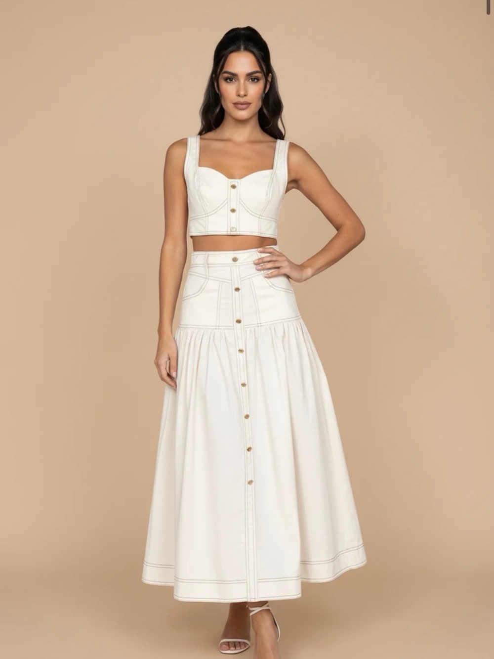 Billy J 2 piece Cream Button-Front Maxi Skirt with High Waist and top